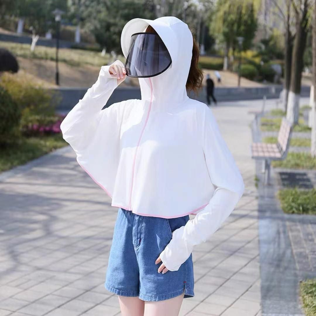 Sunscreen Clothing Cloak Women Summer Ice Silk Hooded UV Sun Protection Clothes Outdoor Cycling Fishing Sunscreen Shirt One Size