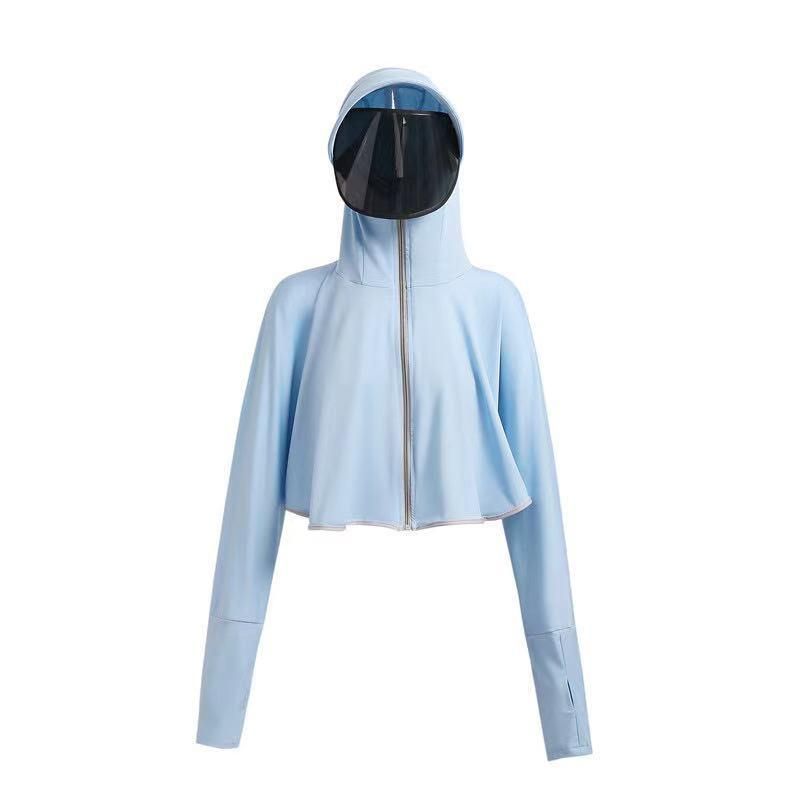 Sunscreen Clothing Cloak Women Summer Ice Silk Hooded UV Sun Protection Clothes Outdoor Cycling Fishing Sunscreen Shirt One Size
