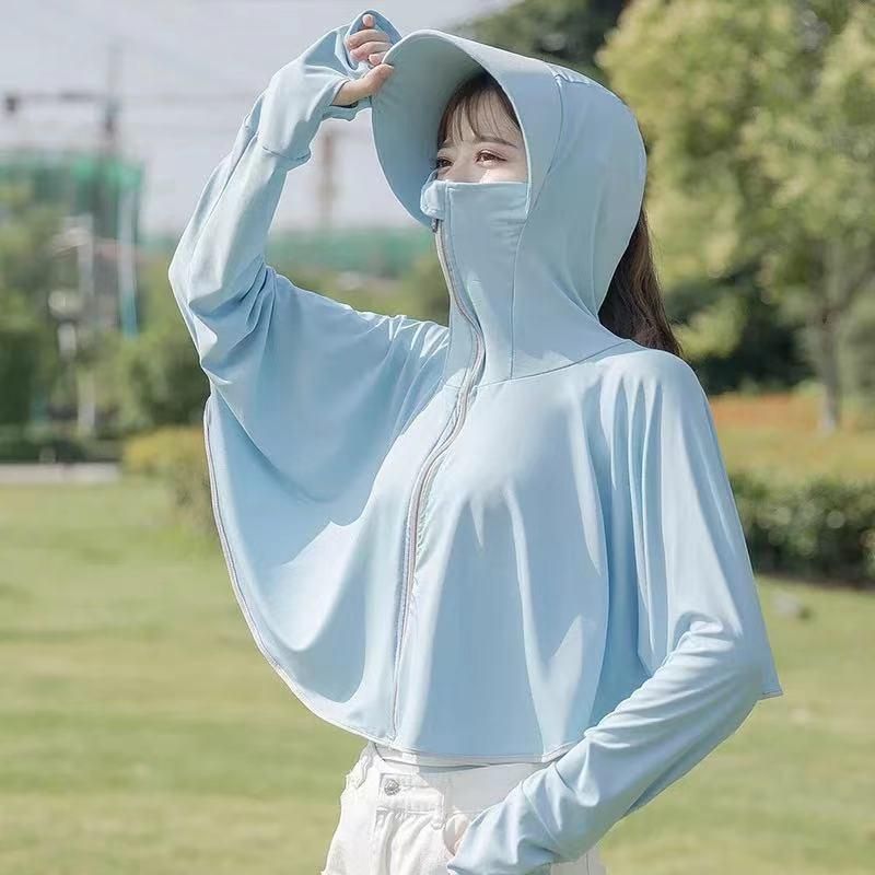 Sunscreen Clothing Cloak Women Summer Ice Silk Hooded UV Sun Protection Clothes Outdoor Cycling Fishing Sunscreen Shirt One Size