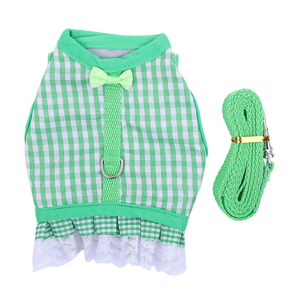 1 Set Pet Vest Harness Mesh Bunny Hamster Bowknot Chest Strap Harness Fluorescent Green