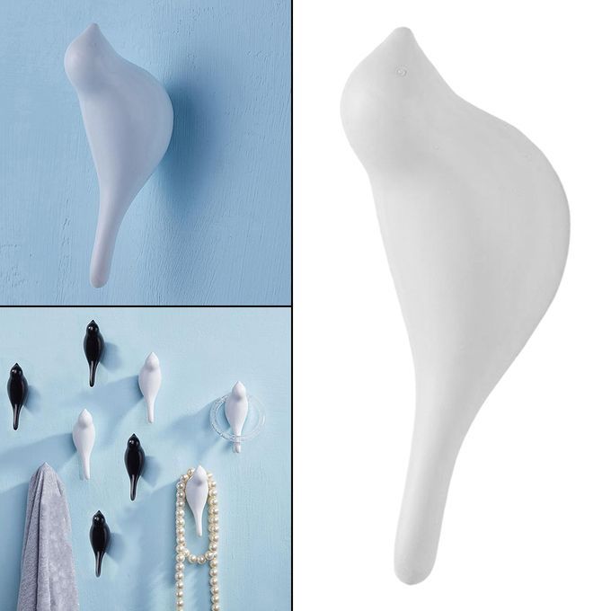 Home Decorative Resin 3D Bird Coat Hooks Bag Hanger Wall Mount White