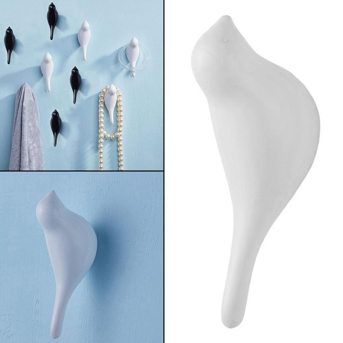 Home Decorative Resin 3D Bird Coat Hooks Bag Hanger Wall Mount White