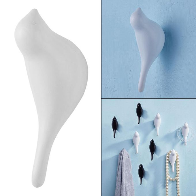 Home Decorative Resin 3D Bird Coat Hooks Bag Hanger Wall Mount White