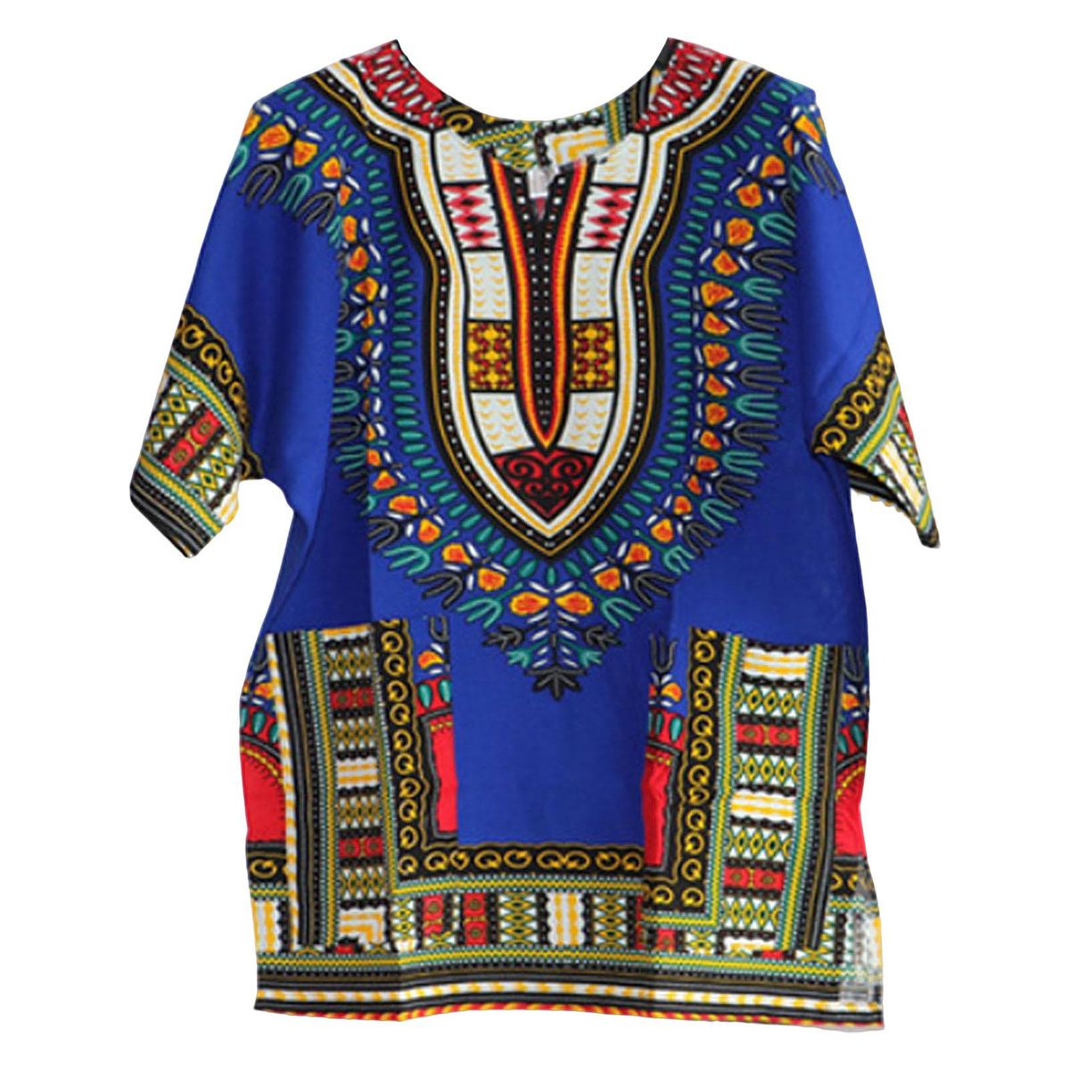 African Dashiki Shirt Classical Short Sleeve Colorful One Size  Blue