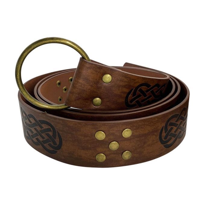 Medieval Belt For Men Retro Style Renaissance Embossed PU Brown