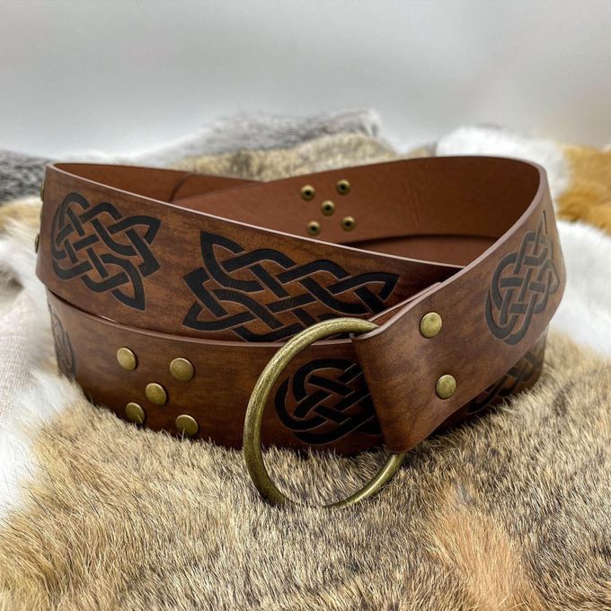 Medieval Belt For Men Retro Style Renaissance Embossed PU Brown