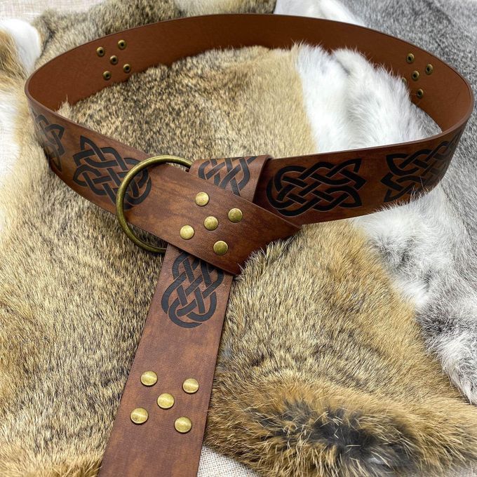 Medieval Belt For Men Retro Style Renaissance Embossed PU Brown
