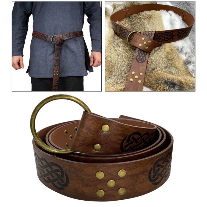 Medieval Belt For Men Retro Style Renaissance Embossed PU Brown