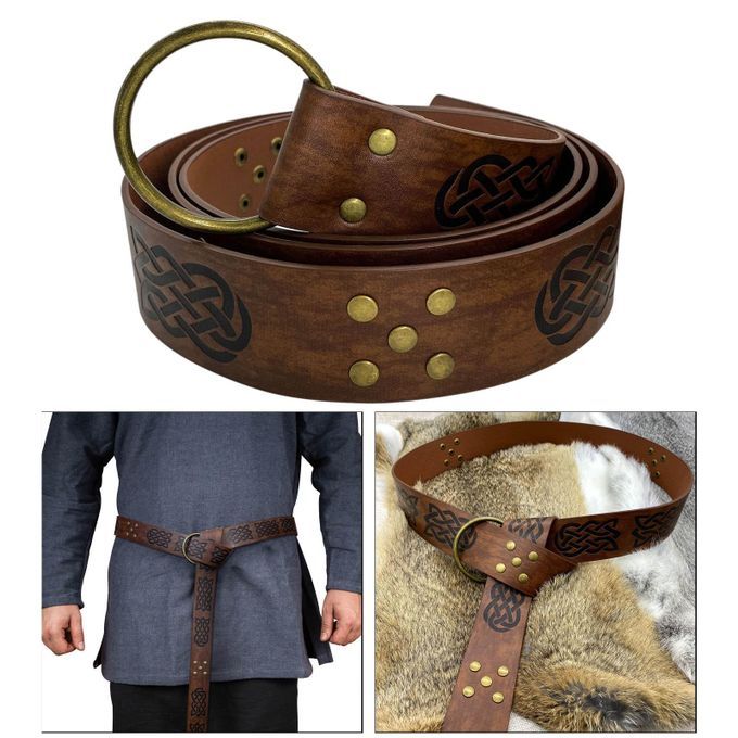 Medieval Belt For Men Retro Style Renaissance Embossed PU Brown