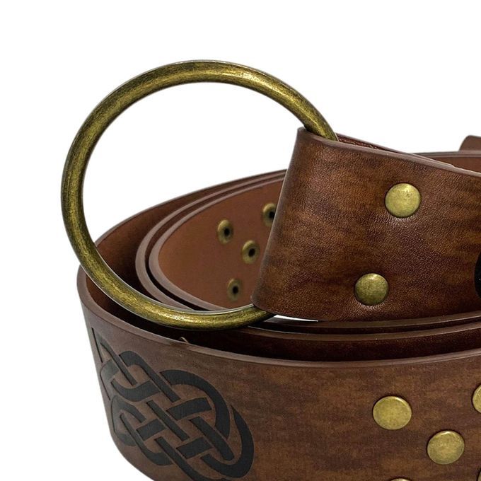 Medieval Belt For Men Retro Style Renaissance Embossed PU Brown