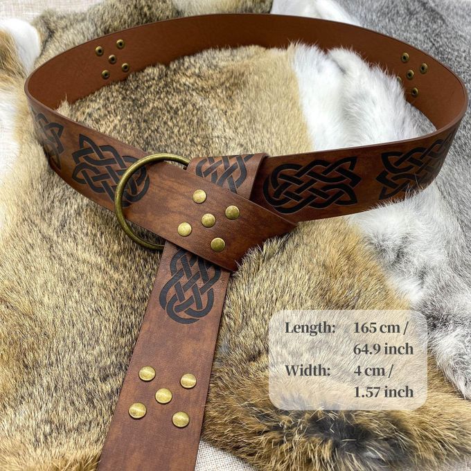 Medieval Belt For Men Retro Style Renaissance Embossed PU Brown