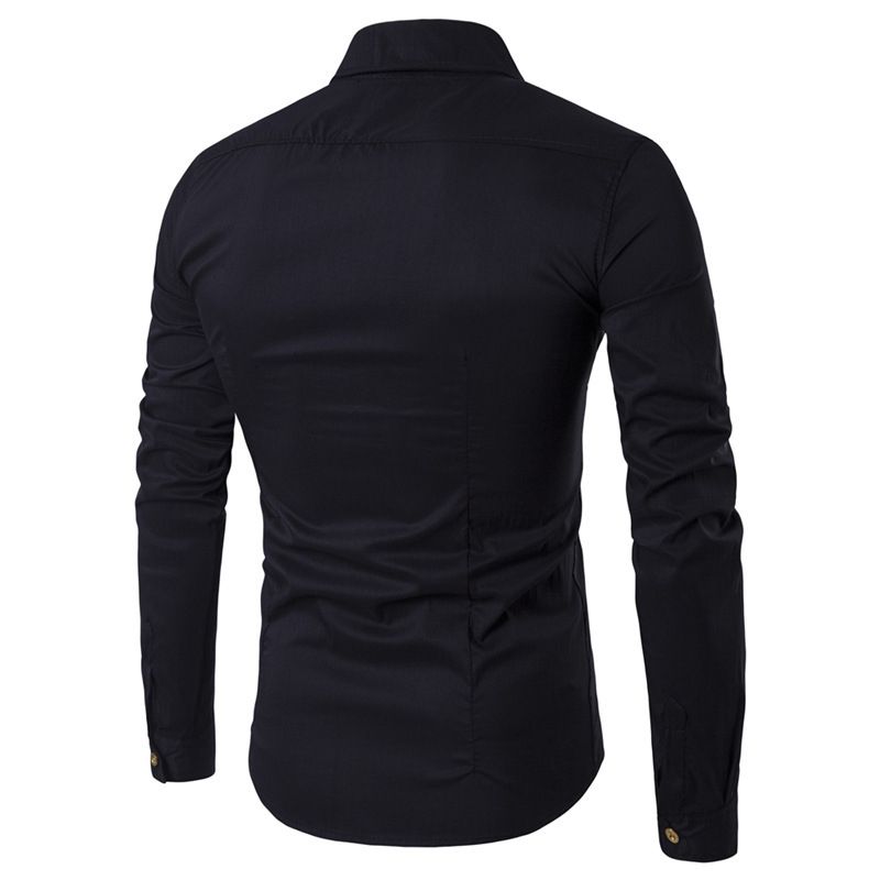 Men Shirts Personality Irregular Long Sleeve Shirt - Black