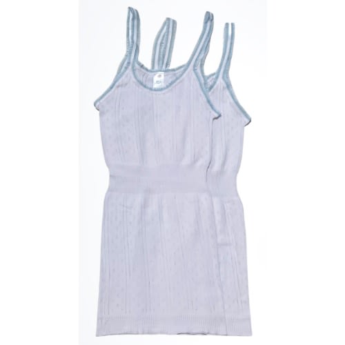 2 Pack Girls White Singlet- Blue Trimms