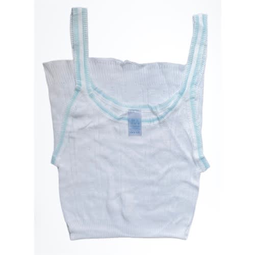 2 Pack Girls White Singlet- Blue Trimms