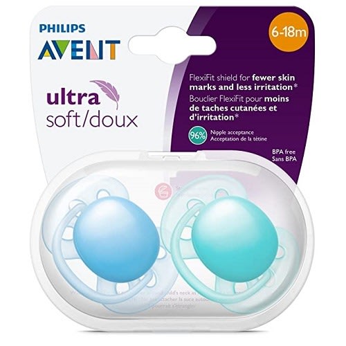 Ultra Soft Baby Pacifier, 0-6 Months - Blue And Teal - 2 Packs