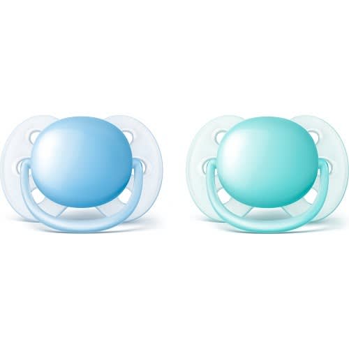 Ultra Soft Baby Pacifier, 0-6 Months - Blue And Teal - 2 Packs