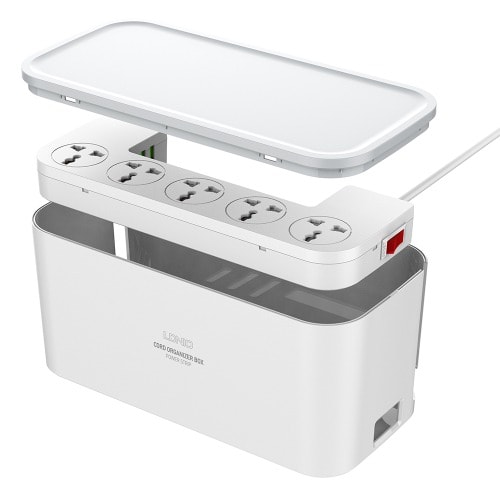Sc5309 Management Cord Organizer Power Strip Box With 5 Socket + 3 Usb Ports Home Desktop Charger