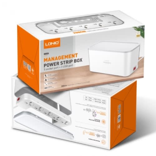 Sc5309 Management Cord Organizer Power Strip Box With 5 Socket + 3 Usb Ports Home Desktop Charger