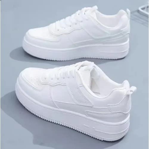 Thick-soled Leather Casual Female Sneakers - White