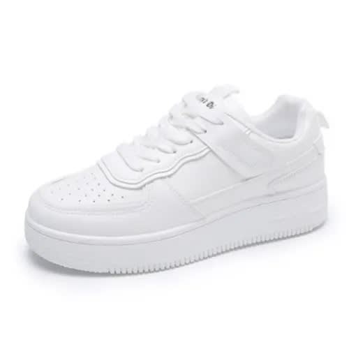 Thick-soled Leather Casual Female Sneakers - White