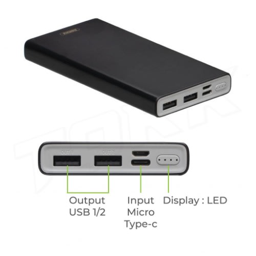 Rpp-149 Bodi 10000mah Fast Charging Powerbank 2usb Ports 2.1a Output - Type C & Micro Usb Input Black