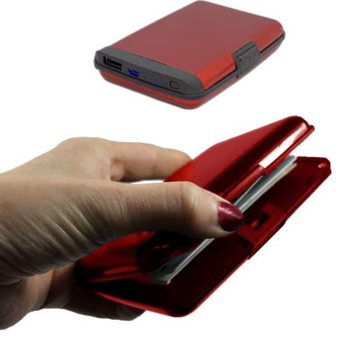Rfid Blocking E-charge Wallet With Power Bank - Red