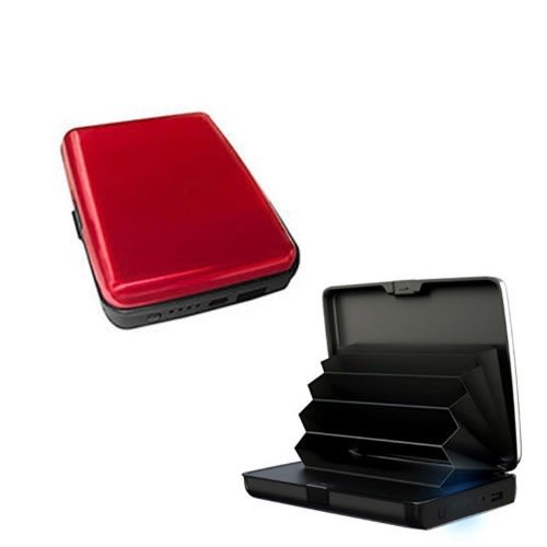 Rfid Blocking E-charge Wallet With Power Bank - Red