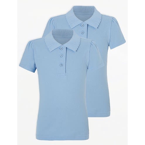 Girls Light Blue Scallop School Polo Shirt 2 Pack