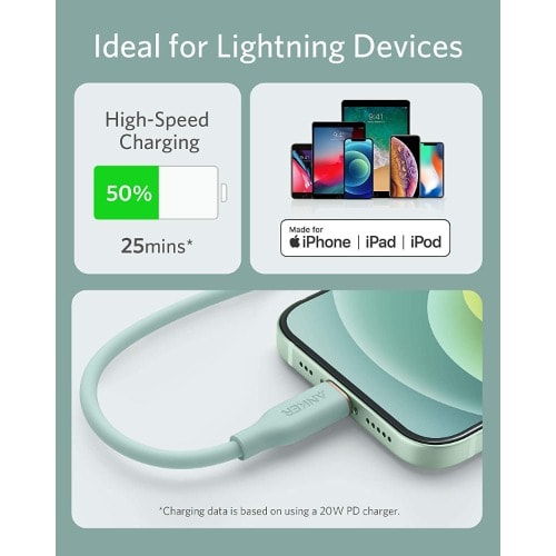 Powerline Iii Flow USB-c To Lightning Cable 3ft – Mint Green