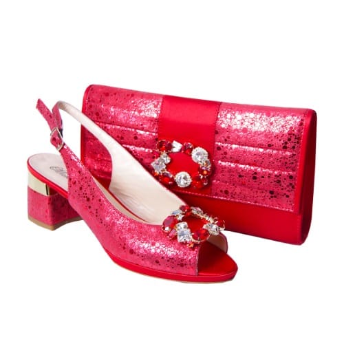 Red Shoe And Bag With Red Stones