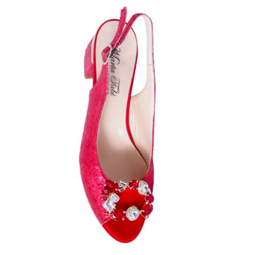 Red Shoe And Bag With Red Stones