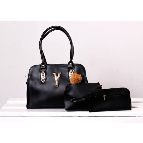 3 Set Unique Ladies Quality Leather Handbag-black