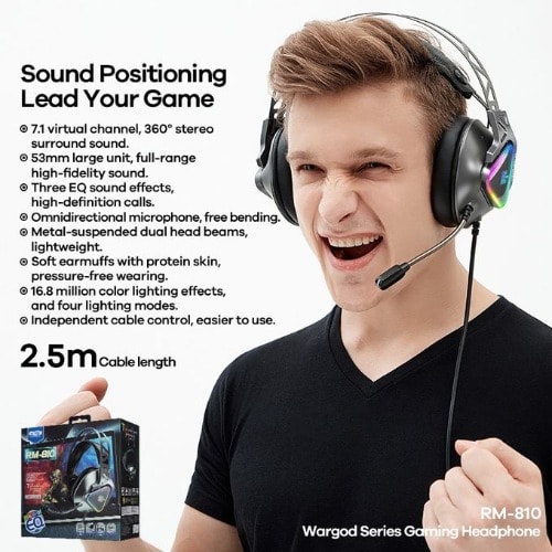 Wargod Series Intelligent Noise Reduction Gaming Headphone With Mic Rm-