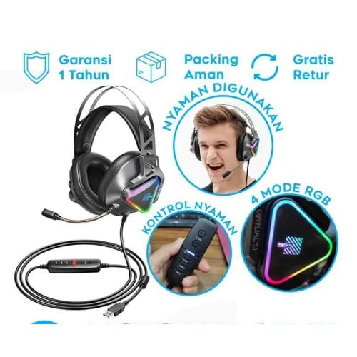 Wargod Series Intelligent Noise Reduction Gaming Headphone With Mic Rm-
