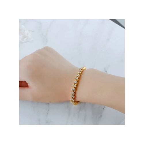 2 In 1 Rhinestone Female Wrist Watch And Gold Bracelet