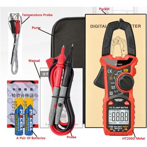 Digital Clamp Auto Range Temperature AC DC Current Clamp Meter