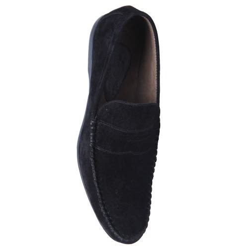 Belt Detail Suede Loafers - Black