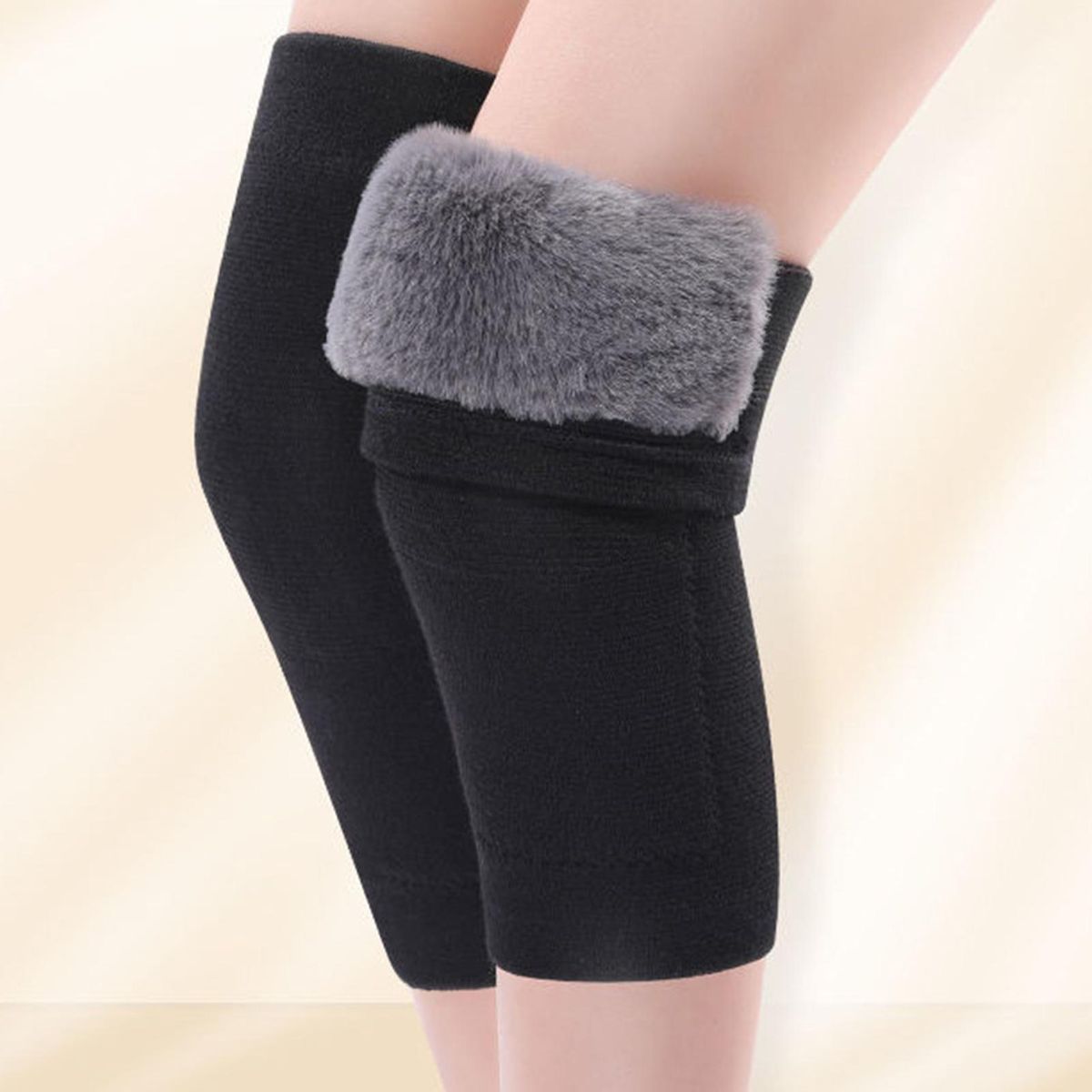 1 Pair Warm Knee Pads Outdoor Winter Warm Knee Pads Black