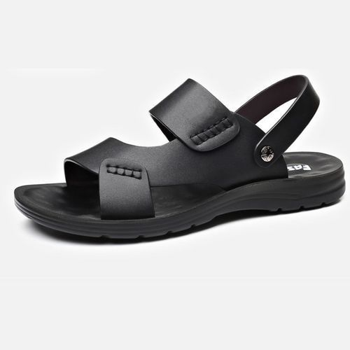 Men's Leather Sandals Fashion Platform Sports Sandals Genuine Leather Black