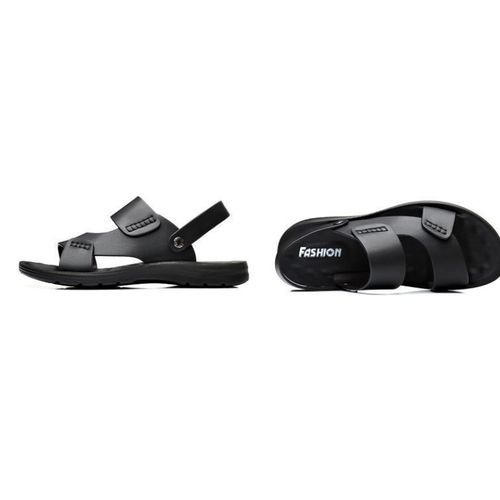 Men's Leather Sandals Fashion Platform Sports Sandals Genuine Leather Black