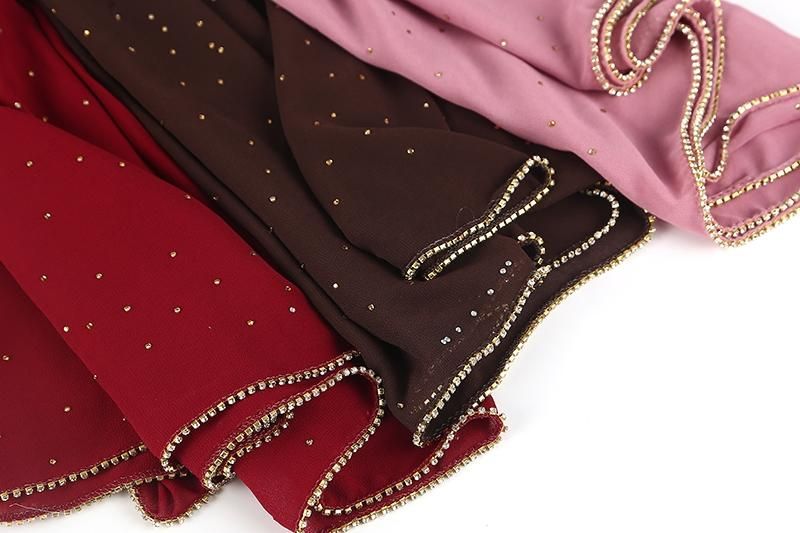 Bling Chiffon Scarf Shimmer With Crystal Chain Edged Scarf Muslim Scarves