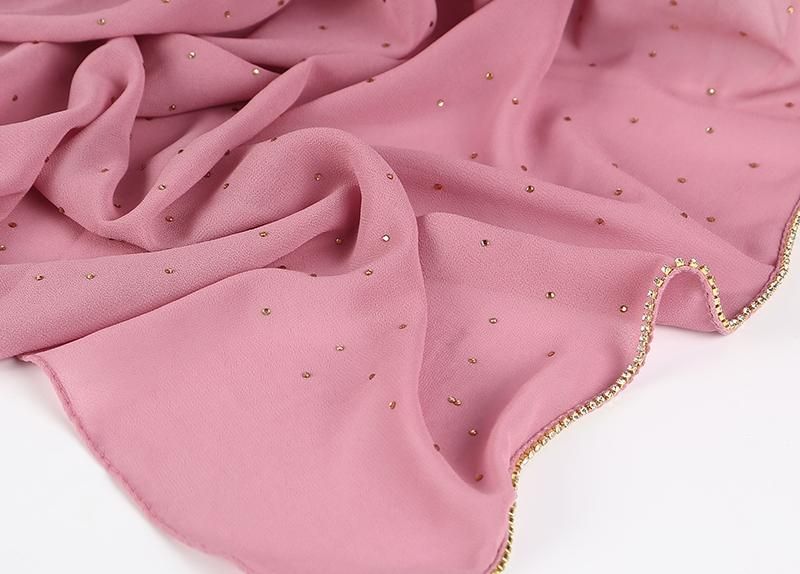 Bling Chiffon Scarf Shimmer With Crystal Chain Edged Scarf Muslim Scarves