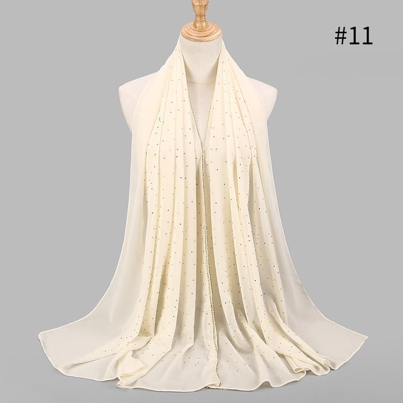 Bling Chiffon Scarf Shimmer With Crystal Chain Edged Scarf Muslim Scarves