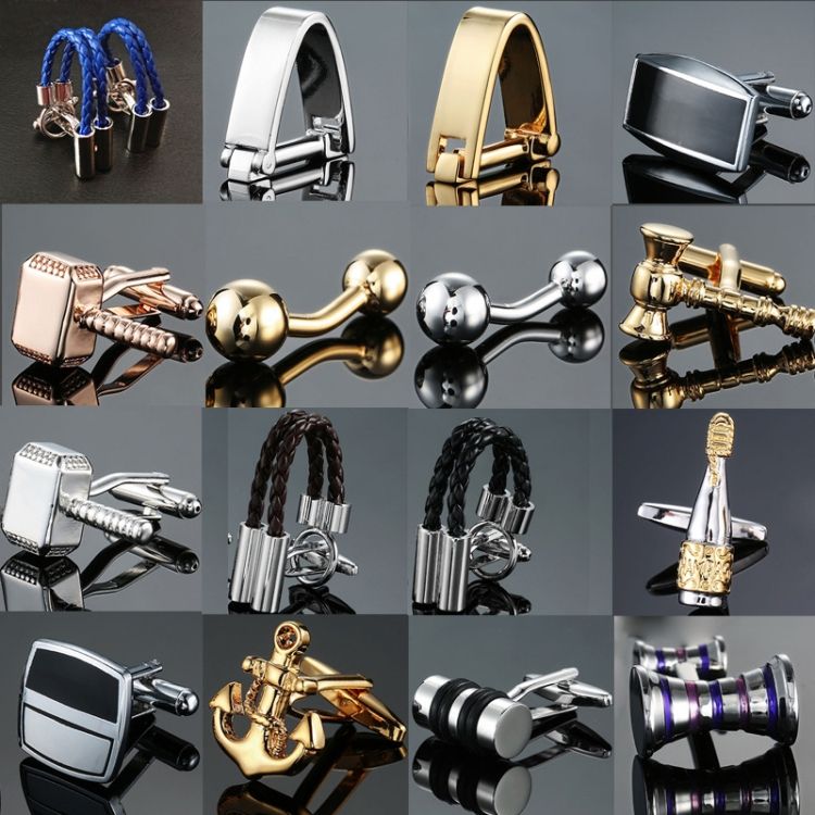 2 Pairs Men Brass Plated Shirt Cufflinks, Color: Blue Purple Stripe