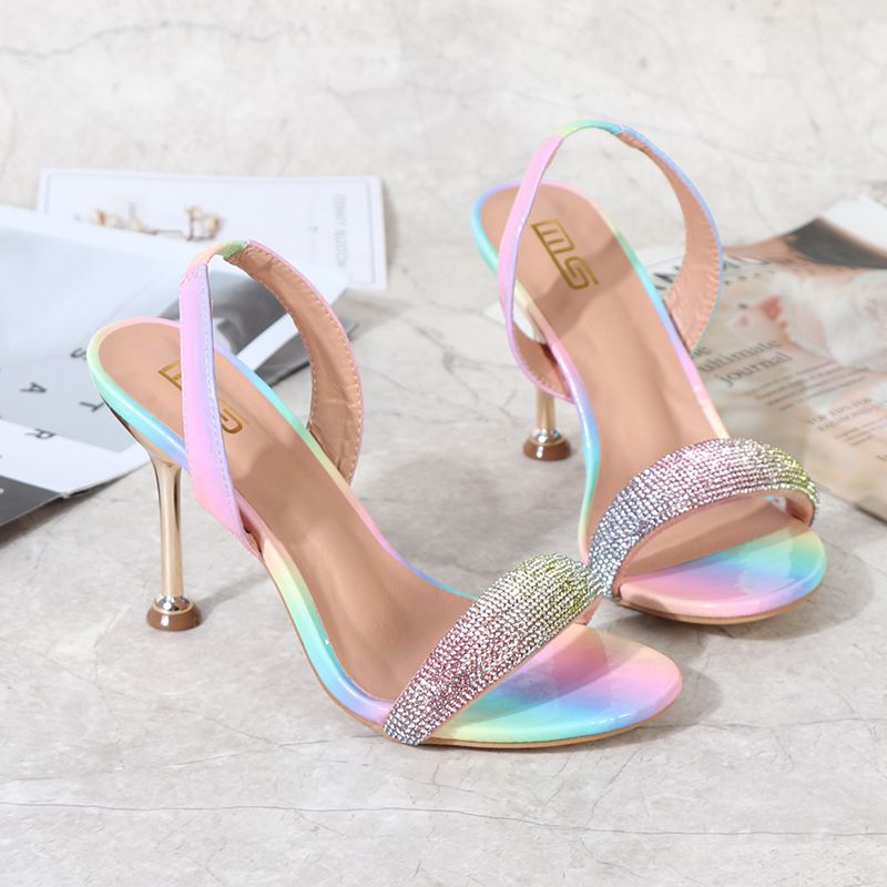 New Sexy High Heel Shoes With Rhinestone Thin Heel Color Fashion Sandals-Light Blue