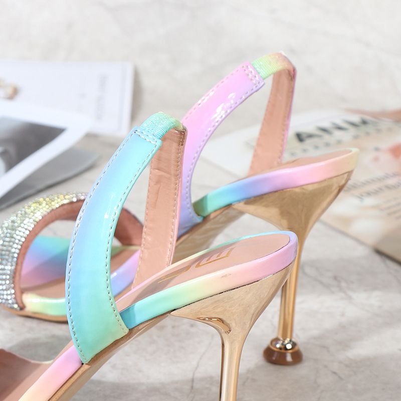 New Sexy High Heel Shoes With Rhinestone Thin Heel Color Fashion Sandals-Light Blue