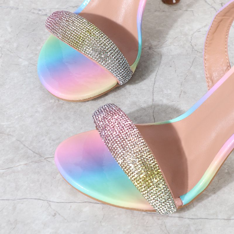 New Sexy High Heel Shoes With Rhinestone Thin Heel Color Fashion Sandals-Light Blue