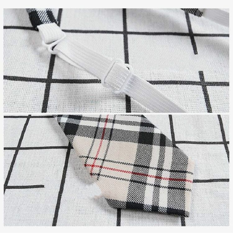 Tie Clip Lattice Stripe Pattern Cotton Short Rubber Band Bow Tie