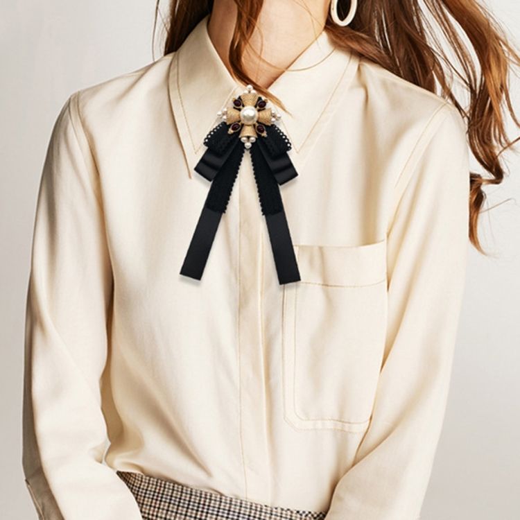 Tie Clip Ladies Court Style Cloth Brooch Lace Bow-knot Bow Tie