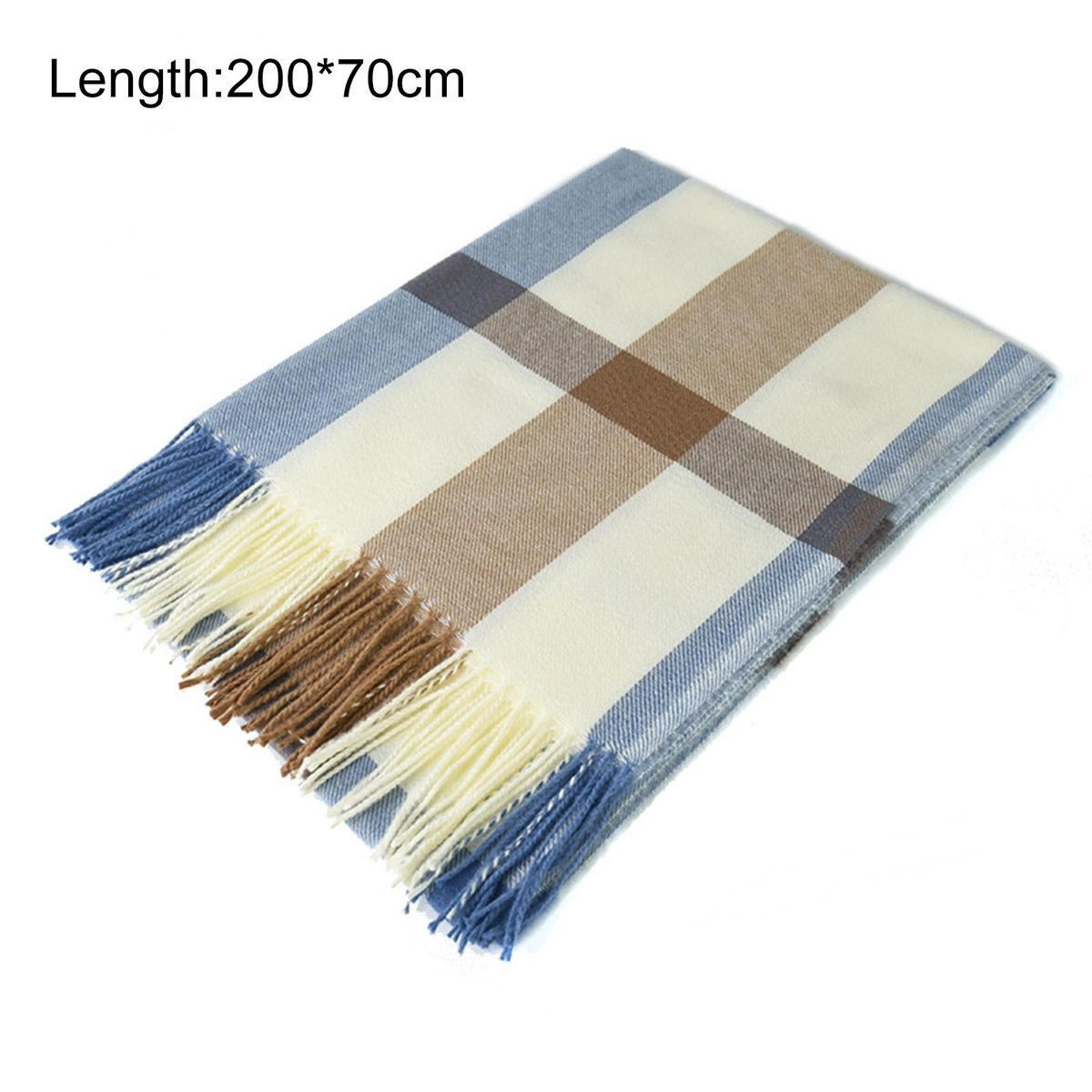 Women Scarf Plaid Print Thick Cozy Soft Washable Neck-Blue
